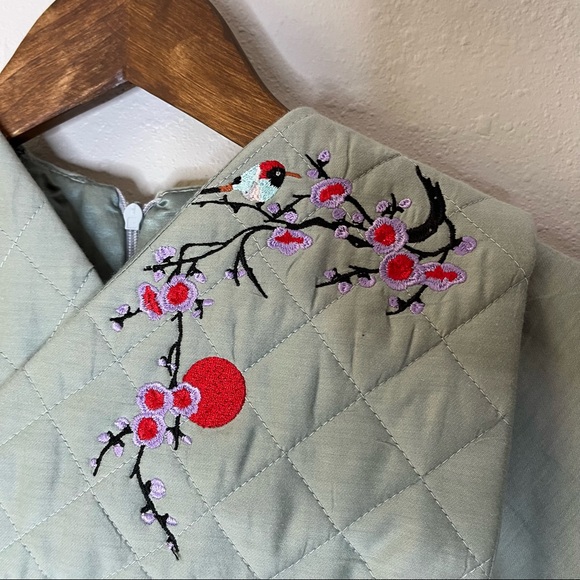RaspberryPlum Green Cherry Blossom Bird Embroidered Quilted Dress Size 3-4 Years - Picture 4 of 12